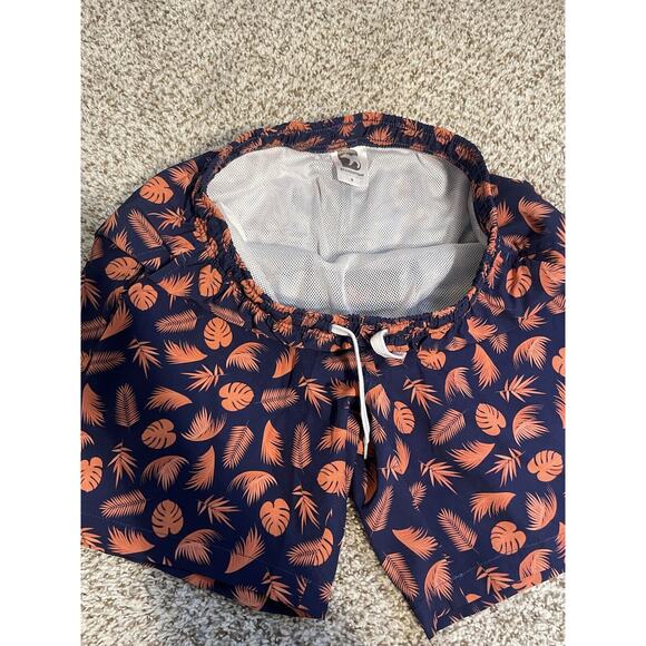 Mens BearBottom Swim Trunks Leaf Floral Blue Orange Size Medium 6" Inseam - Picture 8 of 10